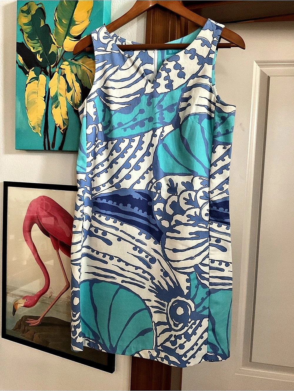 Tori Richard Abstract Print Mini Dress in Shades of Blue & White Size 4
